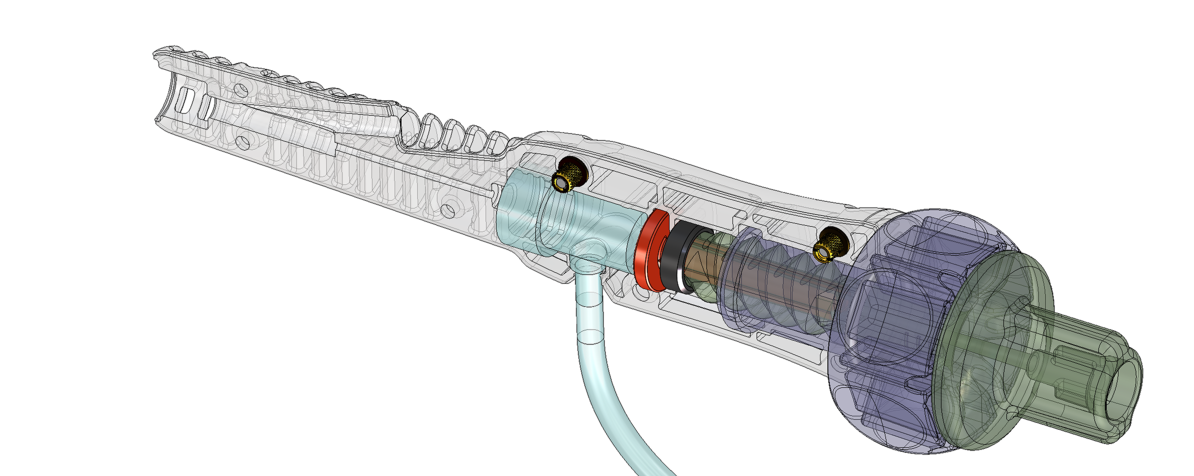 Transmural catheter handle, cutaway view